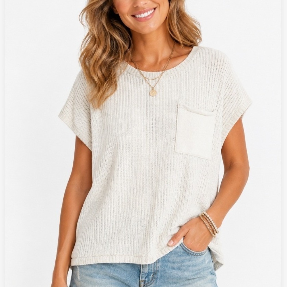 Dokotoo Dex Ribbed Pocket Sweater Top Xlarge | Coastal Grandma Quiet Luxury